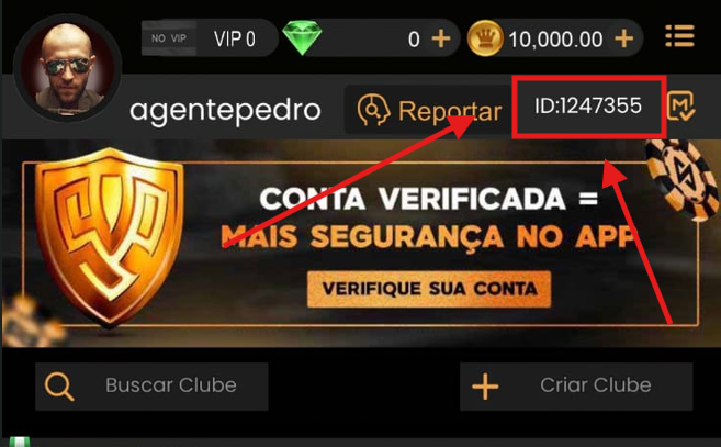 Onde encontrar o ID Player na Suprema Poker - perfil do usuário com ID destacado